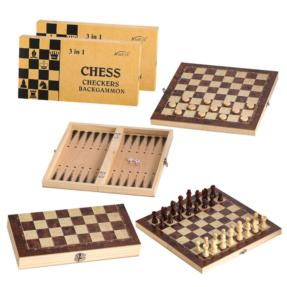 Drewniany zestaw 3 w 1: warcab – Chess Set Wooden recenzja i cena